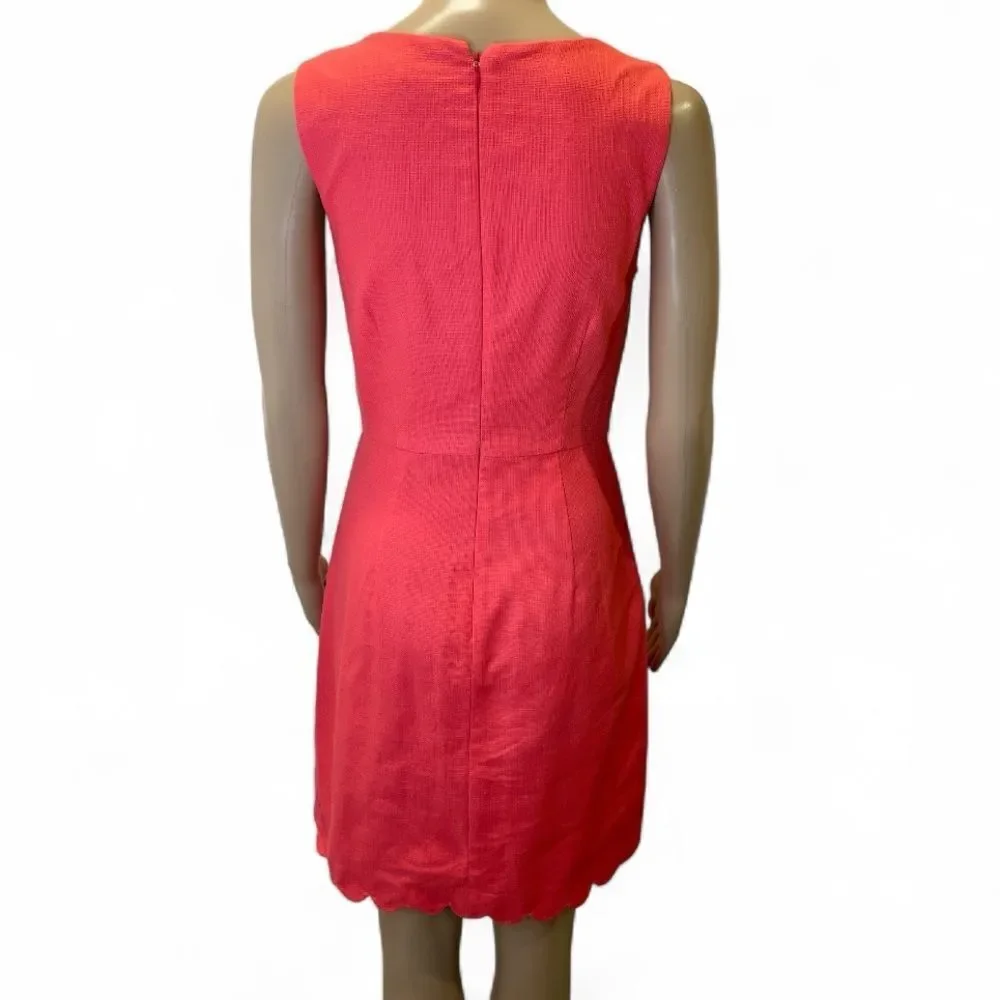 J.Crew Elegant Scalloped Edge Spring Coral Sleeveless Dress size 0